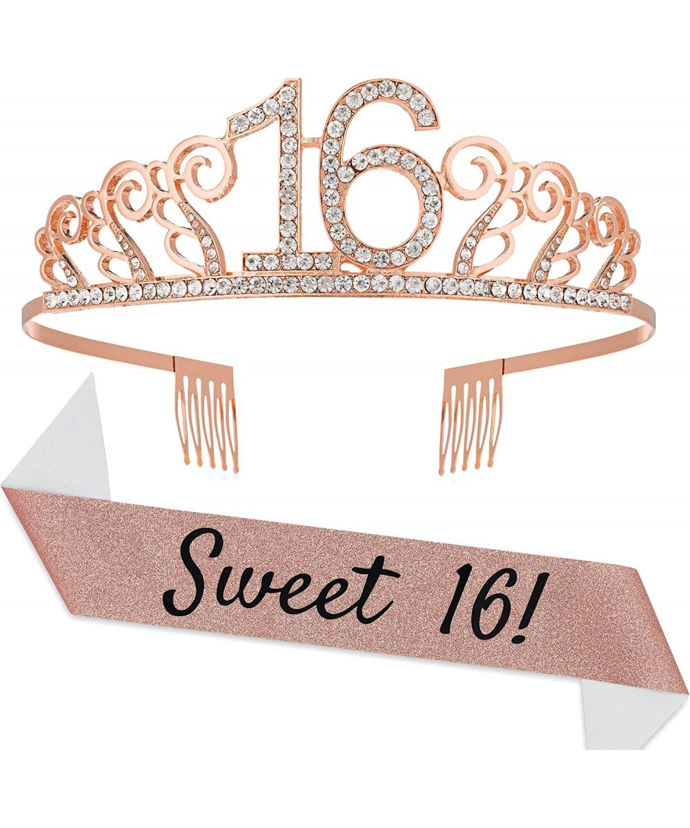 Sweet 16 Sash and Tiara - Pink Premium Sweet 16 Birthday Decorations- Happy 16th Birthday Decorations for Girls Sweet 16 Crow...