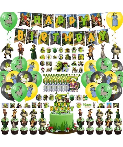 124Pcs Cartoon Monster Birthday Party Decorations Set Green Monster Theme Party Supplies Include Banner Cake Topper Invitatio...