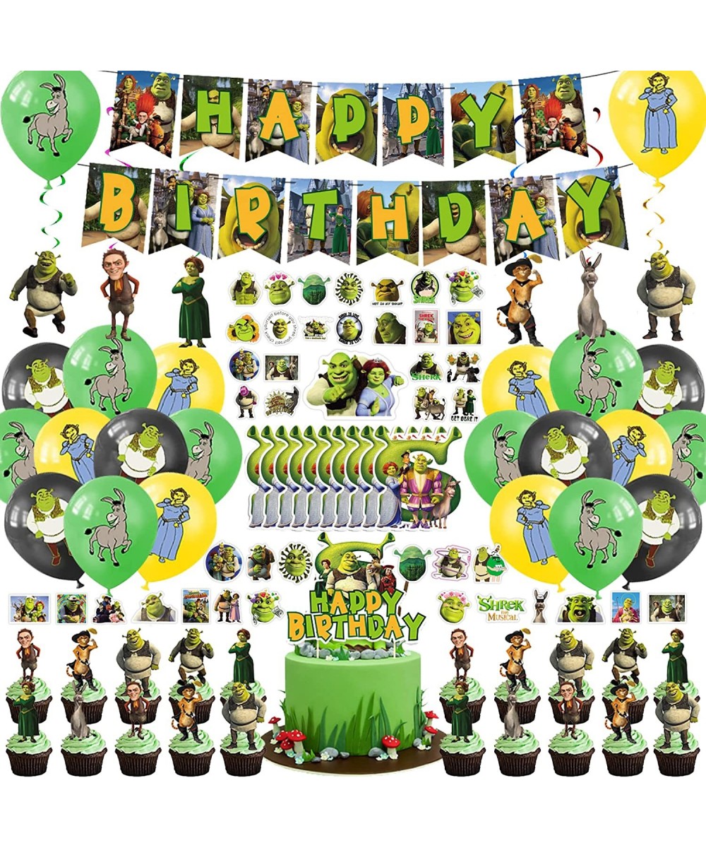 124Pcs Cartoon Monster Birthday Party Decorations Set Green Monster Theme Party Supplies Include Banner Cake Topper Invitatio...