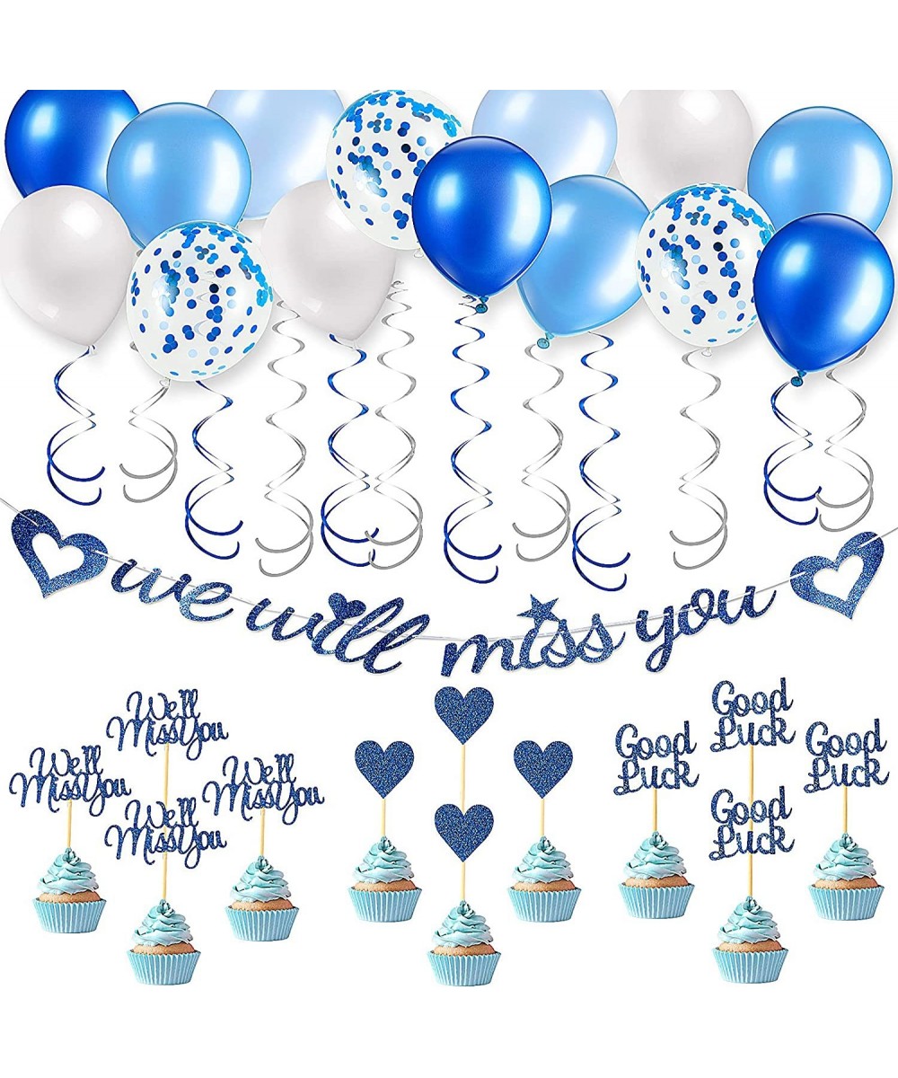 42 Pieces Farewell Party Decorations Supplies Including Blue Glitter We Will Miss You Banner 12 Hanging Swirls 12 Cake Topper...