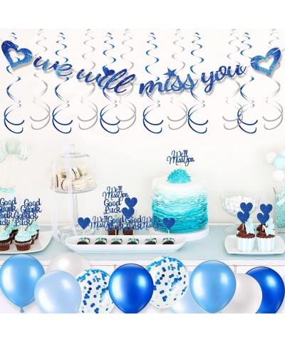 42 Pieces Farewell Party Decorations Supplies Including Blue Glitter We Will Miss You Banner 12 Hanging Swirls 12 Cake Topper...