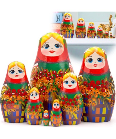 Matryoshka Nesting Dolls Set of 7 pcs - Ukrainian Doll in Traditional Dress with Branches Red Kalina - Handmade Dolls Nesting...