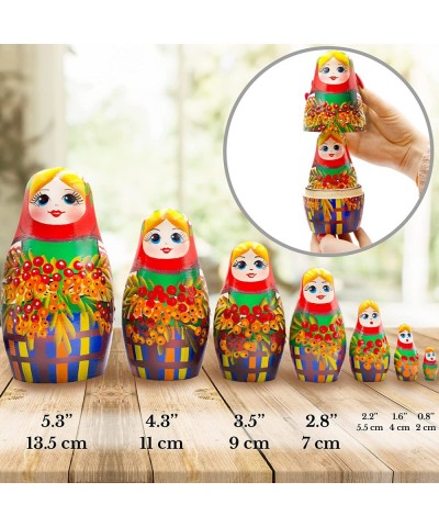 Matryoshka Nesting Dolls Set of 7 pcs - Ukrainian Doll in Traditional Dress with Branches Red Kalina - Handmade Dolls Nesting...