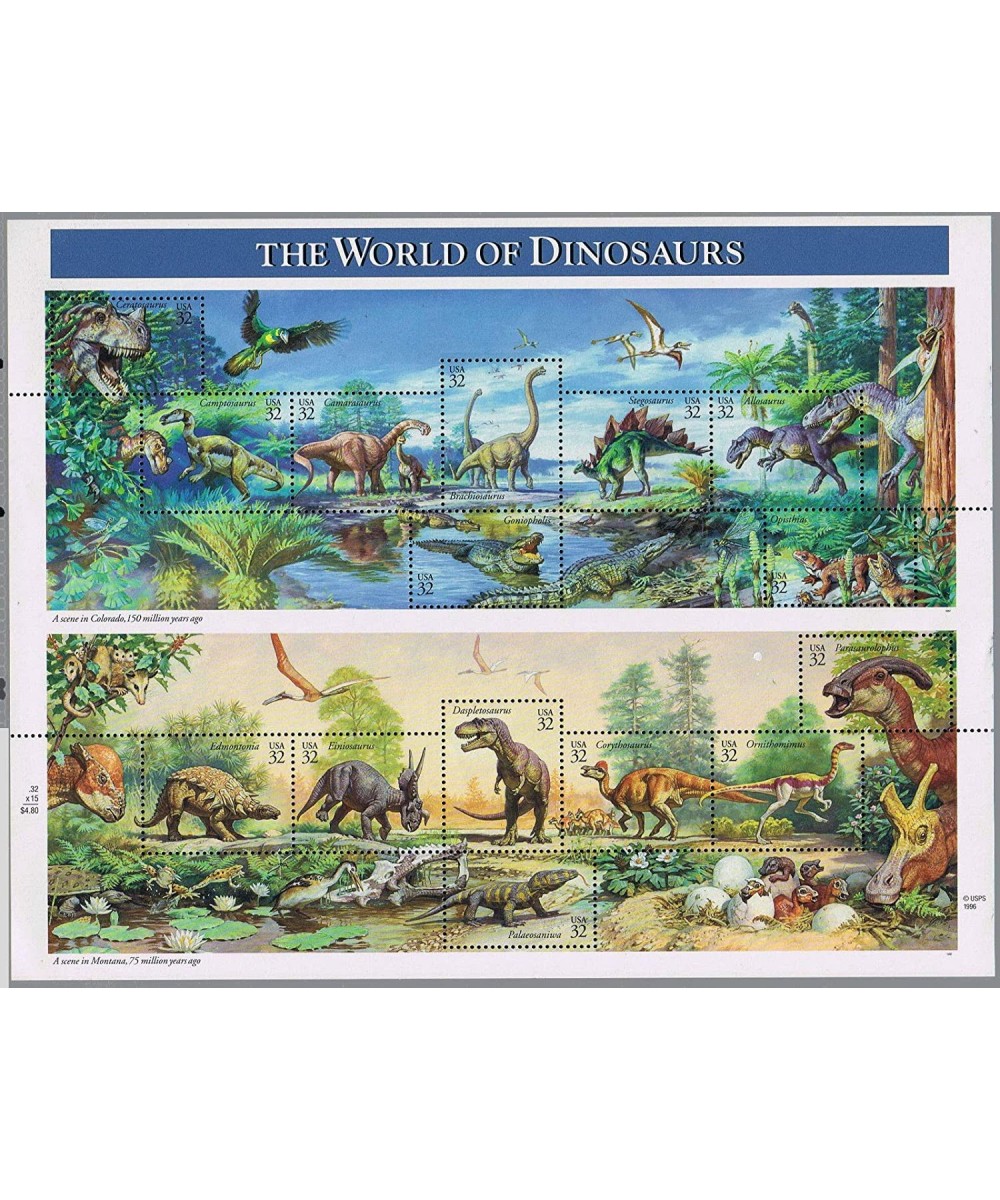 1997 The World of Dinosaurs Sheet of Fifteen 32 Cent Postage Stamps Scott 3136 $20.94 Collectible Postage Stamps