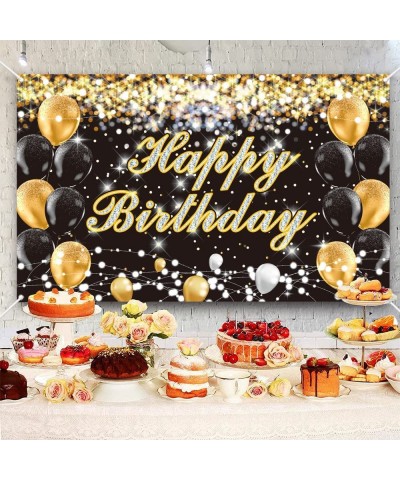 Black Gold Birthday Banner Backdrop Black Gold Birthday Party Decorations Black Gold Birthday Photography Background Black Go...