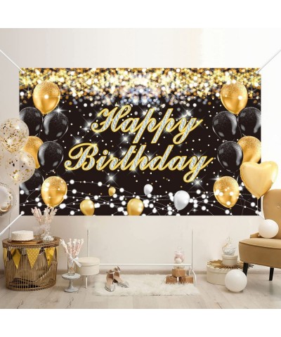 Black Gold Birthday Banner Backdrop Black Gold Birthday Party Decorations Black Gold Birthday Photography Background Black Go...