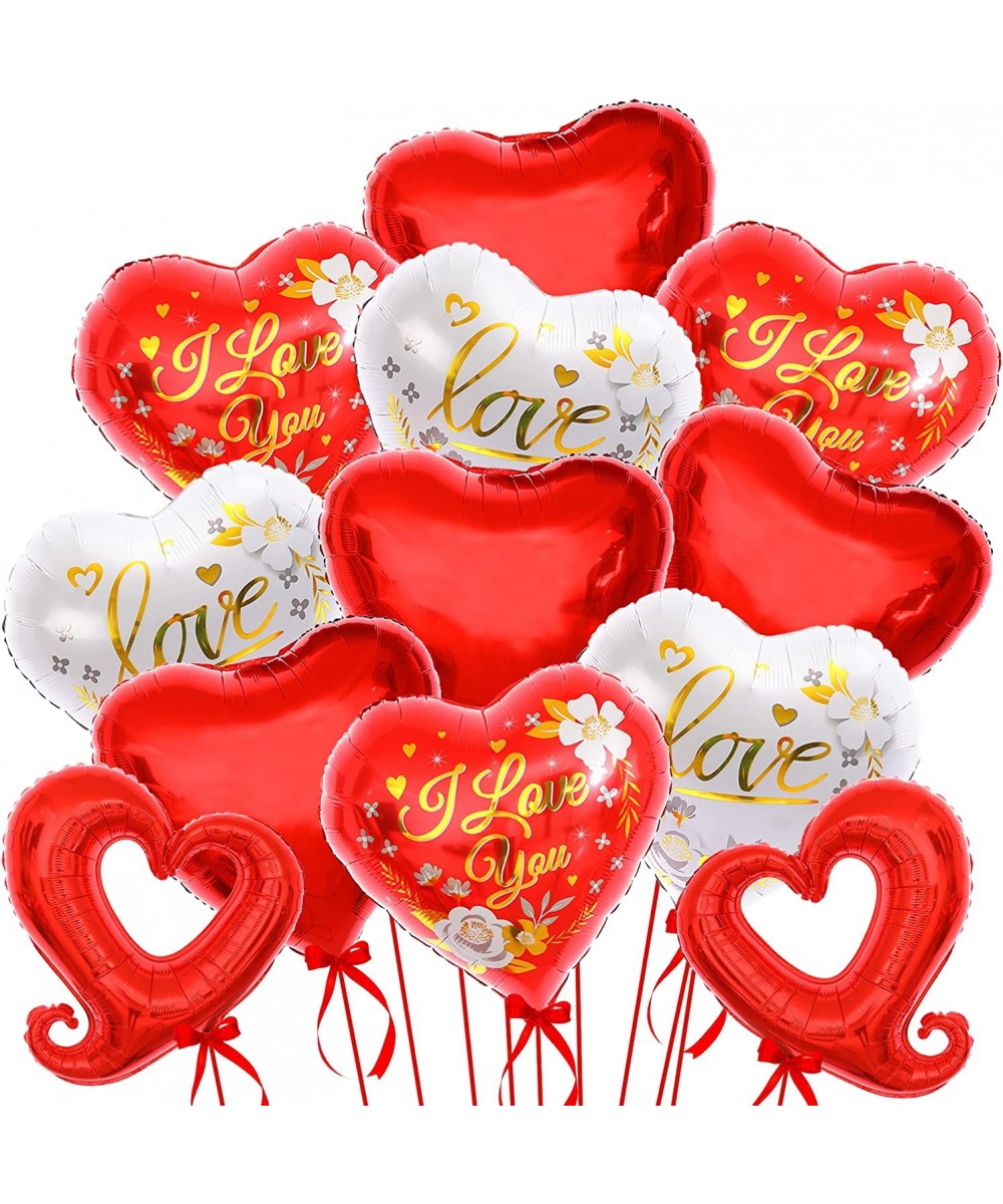 I Love You Balloons Red and White - 18 Inch Pack of 12 | Red Heart Balloons Foil for Valentines Day Decor | Heart Shaped Ball...