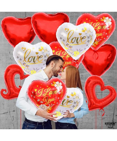 I Love You Balloons Red and White - 18 Inch Pack of 12 | Red Heart Balloons Foil for Valentines Day Decor | Heart Shaped Ball...