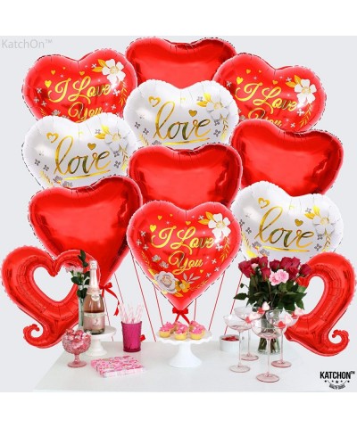 I Love You Balloons Red and White - 18 Inch Pack of 12 | Red Heart Balloons Foil for Valentines Day Decor | Heart Shaped Ball...