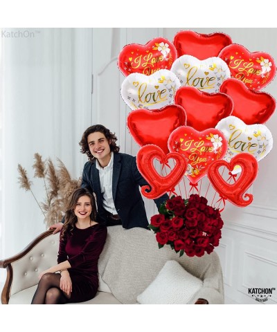 I Love You Balloons Red and White - 18 Inch Pack of 12 | Red Heart Balloons Foil for Valentines Day Decor | Heart Shaped Ball...