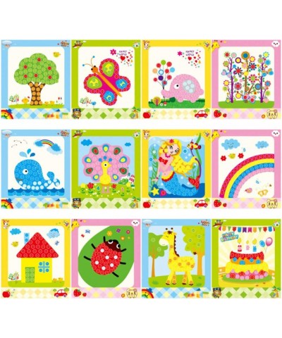 Colorful Sticky Buttons Paintings Mosaic Sticker Art Sticky DIY Handmade Art Kits for Kids Set of 12 $23.35 Craft Kits