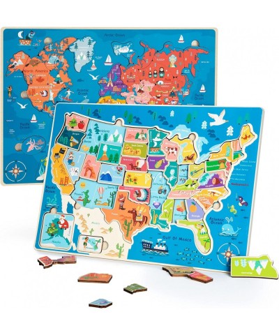 Map Jigsaw Puzzle Floor Puzzle Wooden Puzzles for Kids Ages 4-8 World US Map Puzzles for Boys and Girls as Gift Toy(2 Pack US...