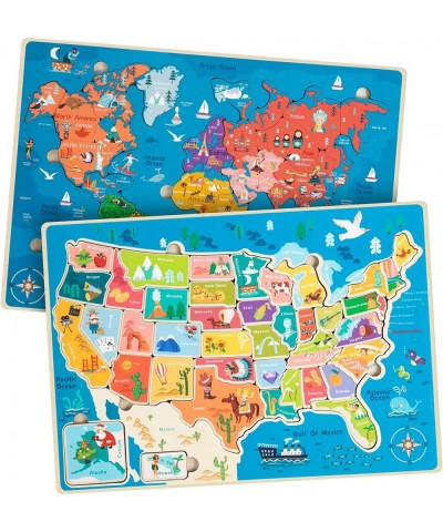 Map Jigsaw Puzzle Floor Puzzle Wooden Puzzles for Kids Ages 4-8 World US Map Puzzles for Boys and Girls as Gift Toy(2 Pack US...