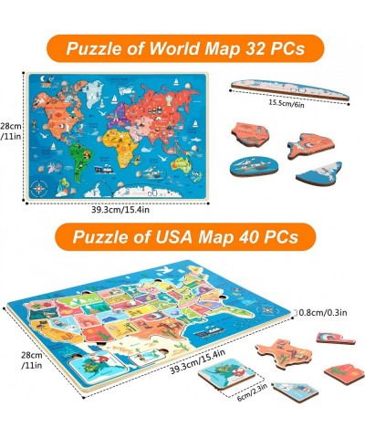 Map Jigsaw Puzzle Floor Puzzle Wooden Puzzles for Kids Ages 4-8 World US Map Puzzles for Boys and Girls as Gift Toy(2 Pack US...