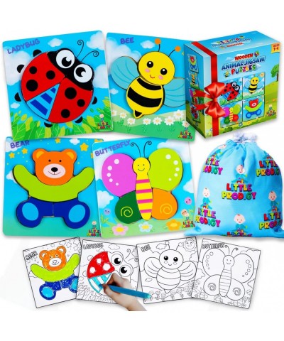 Wooden Puzzles for Toddlers 1-3 Girls & Boys Sensory Toys Educational Learning Toys: 4 Puzzles Ages 1-3 Gift Box Storage Bag ...