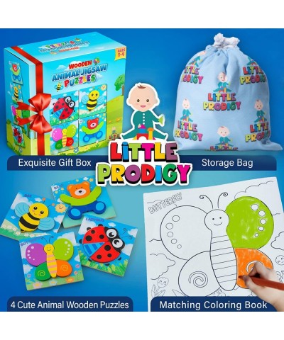 Wooden Puzzles for Toddlers 1-3 Girls & Boys Sensory Toys Educational Learning Toys: 4 Puzzles Ages 1-3 Gift Box Storage Bag ...