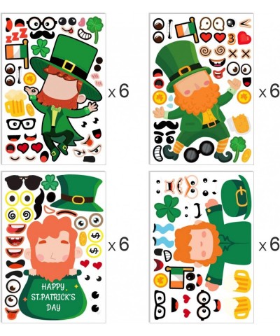 24 Sheets St.Patricks Day Make Your Own Stickers Decorative Face Leprechauns for Kids Boys Girls Sticker Mix and Match Shamro...