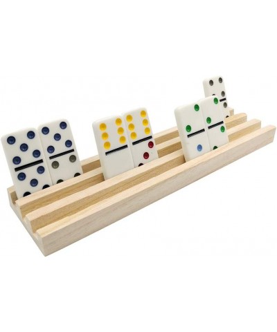 Wooden Domino Racks Set of 4 Domino Trays Holders Organizer for Classic Board Games Mexican Train Chicken Foot Cuban Dominoes...