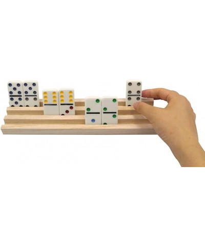 Wooden Domino Racks Set of 4 Domino Trays Holders Organizer for Classic Board Games Mexican Train Chicken Foot Cuban Dominoes...