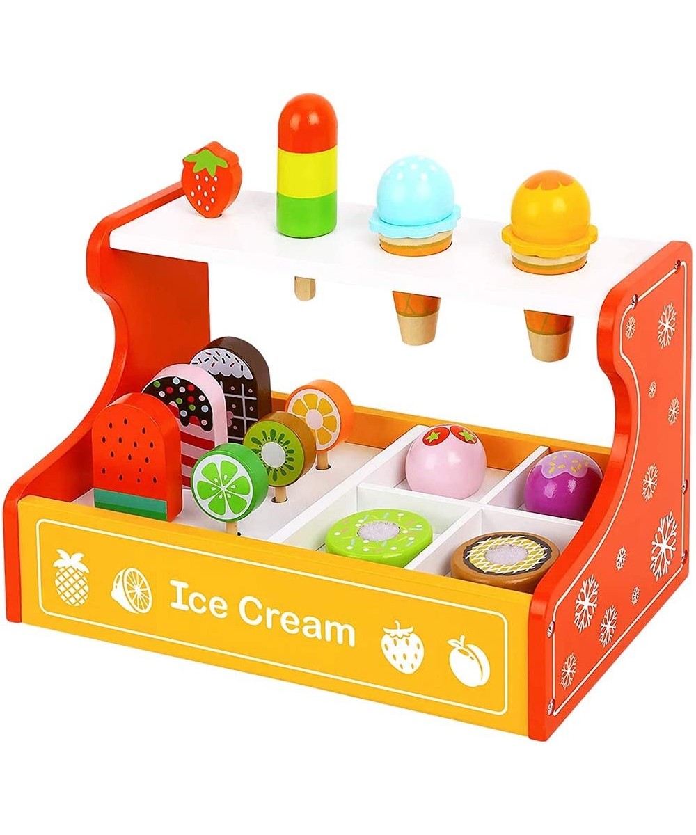 Wooden Ice Cream Parlor Playset for Kids 3 Years and Up - 15-Piece Ice Cream Toys with Ice Cream Counter Frozen Treats Ice Cr...