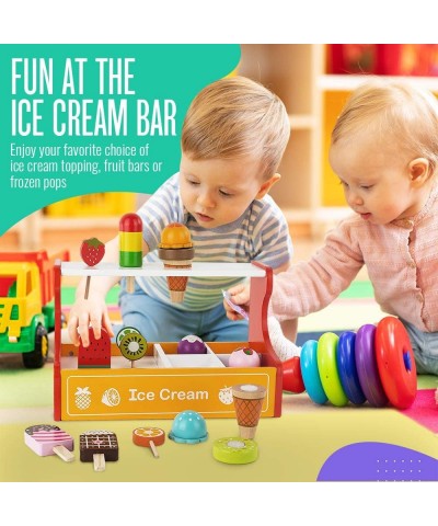 Wooden Ice Cream Parlor Playset for Kids 3 Years and Up - 15-Piece Ice Cream Toys with Ice Cream Counter Frozen Treats Ice Cr...