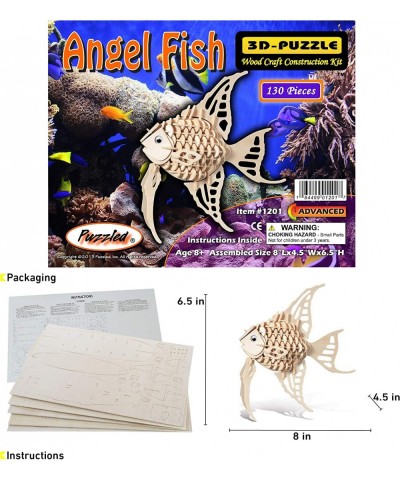 3D Puzzle Angel Fish Wood Craft Construction Model Kit Fun Unique & Educational DIY Wooden Toy Assemble Model Unfinished Craf...