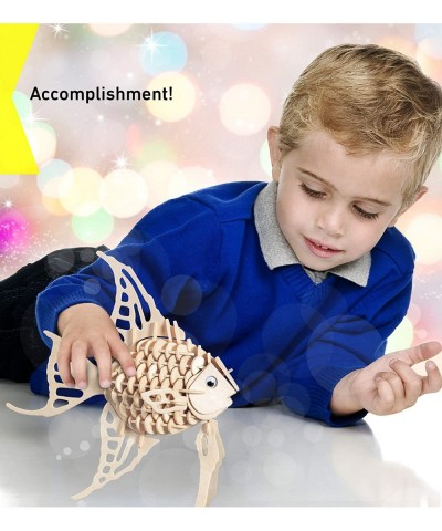 3D Puzzle Angel Fish Wood Craft Construction Model Kit Fun Unique & Educational DIY Wooden Toy Assemble Model Unfinished Craf...