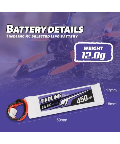 1S Lipo Battery 3.8V 450mAh HV 80C with JST-PH2.0 Plug for 1/8 1/10 RC Scale Vehicles Car Trucks Boats RC Models Hobby DIY Pa...