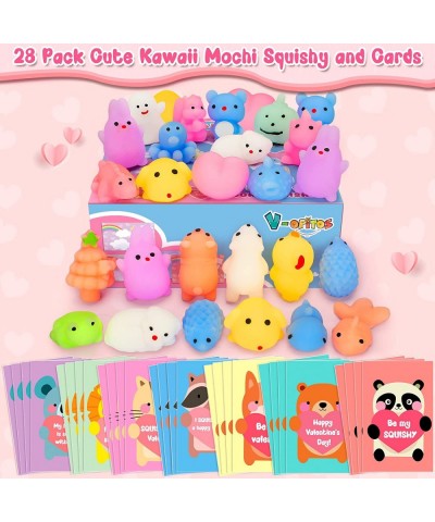 Valentines Day Cards for Kids - 28 Packs Cute Mochi Squishies Toys with Gifts Cards Valentine Party Favors Toys for Boys & Gi...