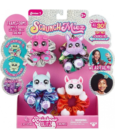 Four Pack Exclusive scrunchies That Magically transforms from Hair Scrunchie to Cute Plush Friend as Well as Backpack Clip. S...