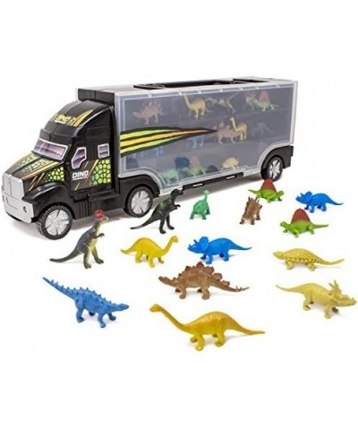 14 Piece 16" Dinosaur Transport Truck Carrier - Miniature Dino Figures with Semi Truck Trailer Toy - Loadable Miniature Dinos...