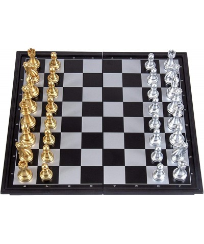 10'' Magetic Travel Chess Set Plastic Portable Folding Chess Board Game with Gold and Silver Chess Pieces - 2 Extra Queens - ...