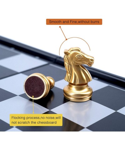 10'' Magetic Travel Chess Set Plastic Portable Folding Chess Board Game with Gold and Silver Chess Pieces - 2 Extra Queens - ...