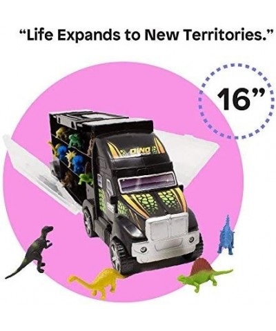 14 Piece 16" Dinosaur Transport Truck Carrier - Miniature Dino Figures with Semi Truck Trailer Toy - Loadable Miniature Dinos...