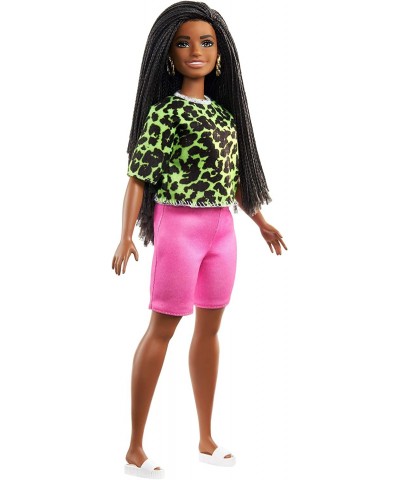 Fashionistas Doll 144 with Long Brunette Braids Wearing Neon Green Animal-Print Top Pink Shorts White Sandals & Earrings Toy ...