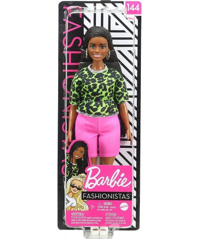 Fashionistas Doll 144 with Long Brunette Braids Wearing Neon Green Animal-Print Top Pink Shorts White Sandals & Earrings Toy ...