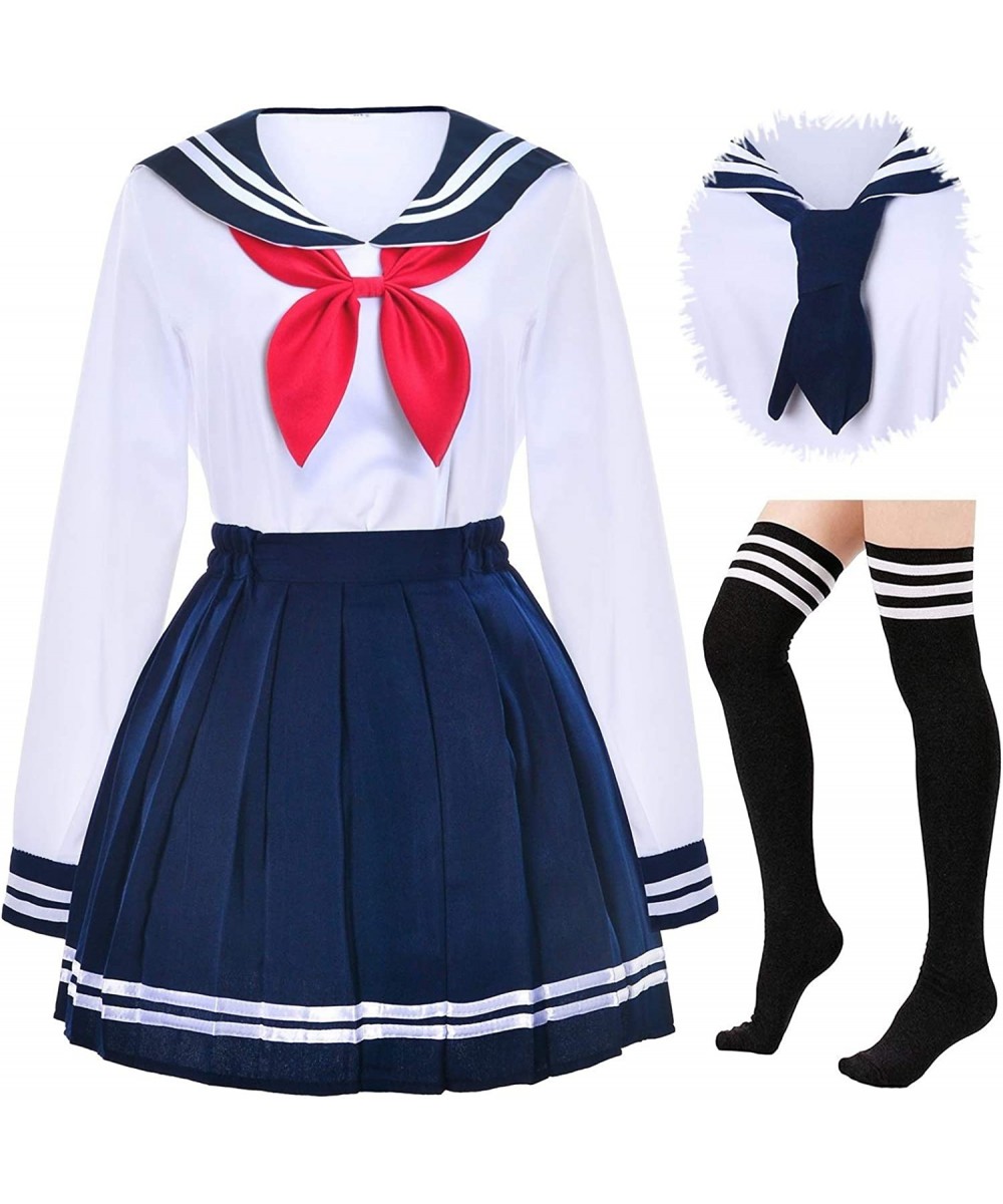 Japanese School Girls Uniform Sailor Navy Blue Pleated Skirt Anime Cosplay Costumes with Socks Set(SSF13) $48.58 Kids' Costumes