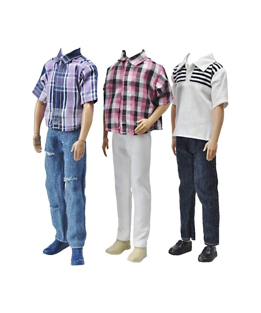 3 Sets Fashion Casual Wear Plaid Doll Clothes Jacket Pants Outfits with 3 Pairs Shoes for 12 Inches boy Dolls $16.41 Doll Acc...