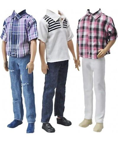 3 Sets Fashion Casual Wear Plaid Doll Clothes Jacket Pants Outfits with 3 Pairs Shoes for 12 Inches boy Dolls $16.41 Doll Acc...