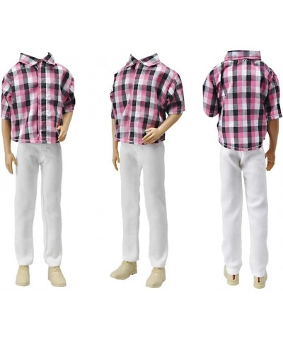 3 Sets Fashion Casual Wear Plaid Doll Clothes Jacket Pants Outfits with 3 Pairs Shoes for 12 Inches boy Dolls $16.41 Doll Acc...