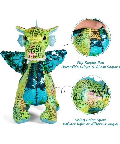 16" Stuffed Animal Plush Dragon Green Sequin Dragon Plush Toy Stuffed Dinosaur Dragon Doll with Reversible Glitter Sequins Sp...