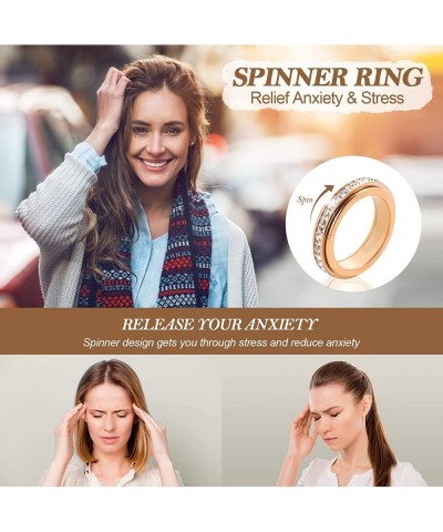 Anxiety Ring Fidget Ring Spinner Ring Fidget Rings for Anxiety with Rose Gold Plated and Rhinestone Stress Relief Gifts for W...