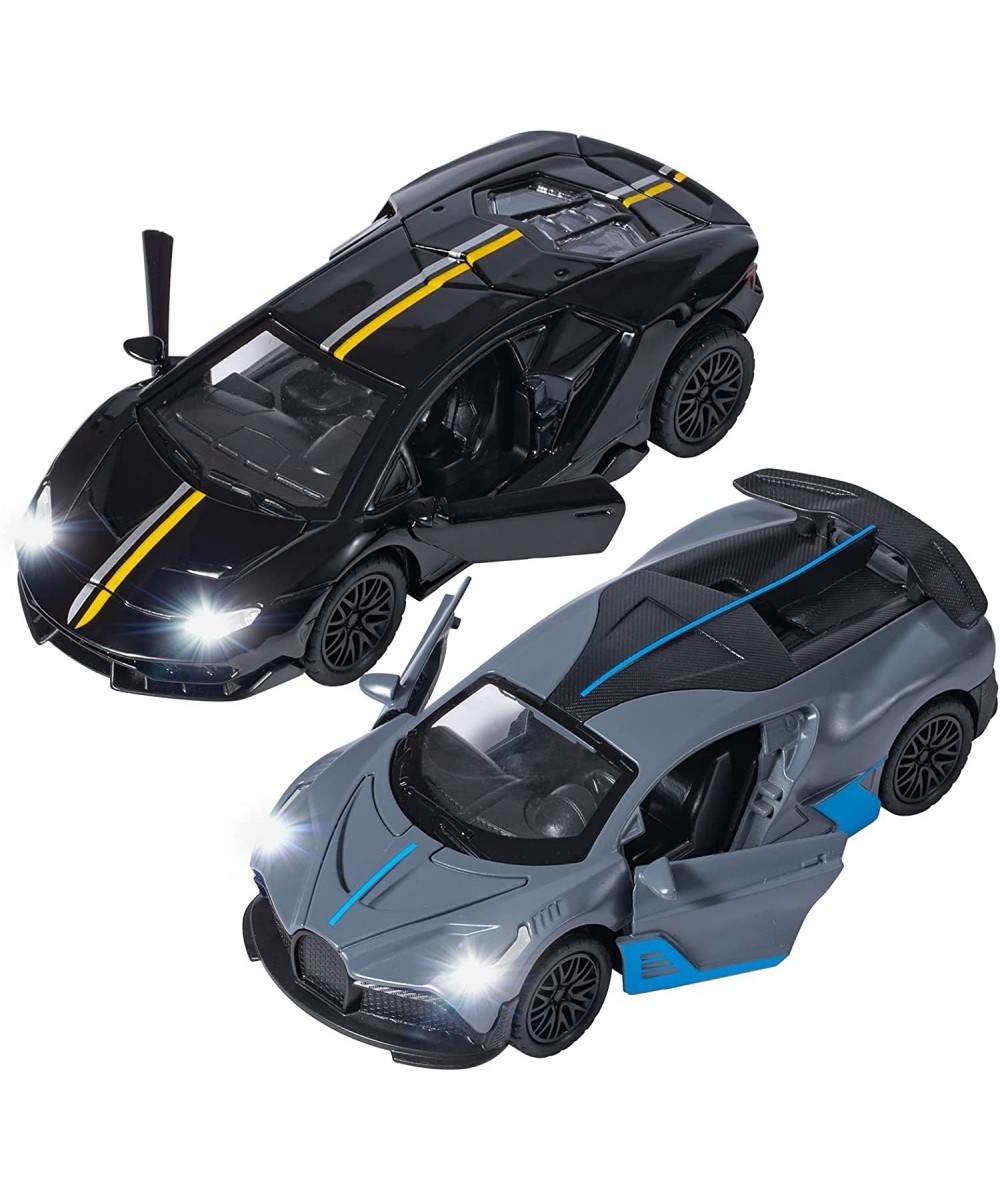 2 Pack Die-Cast Sports Racing Cars Pull Back Vehicles Toy 1/36 Scale Metal Model Car with Sound and Light Gift for Boy Girl K...