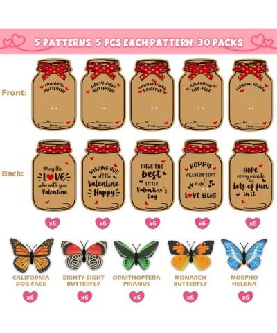 Valentines Day Gifts for Kids 30 Pack Love Bug Bulk with 5 Different Artificial Butterfly Valentines Card for Kids Valentine'...