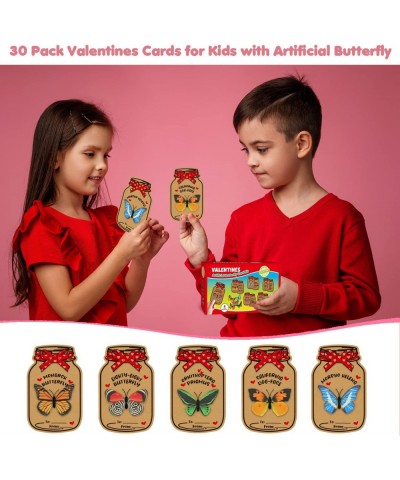 Valentines Day Gifts for Kids 30 Pack Love Bug Bulk with 5 Different Artificial Butterfly Valentines Card for Kids Valentine'...