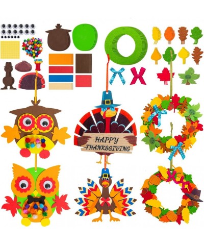 18 PCS Thanksgiving Craft DIY Owl Wreath Turkey Craft Kit Assorted Foam Fall Crafts with Fall Leaves Pumpkin Bows Wiggle Eyes...