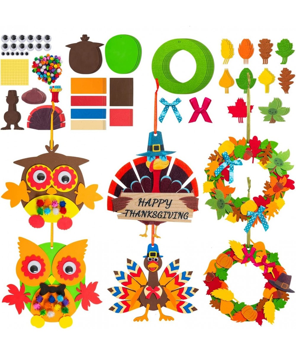 18 PCS Thanksgiving Craft DIY Owl Wreath Turkey Craft Kit Assorted Foam Fall Crafts with Fall Leaves Pumpkin Bows Wiggle Eyes...