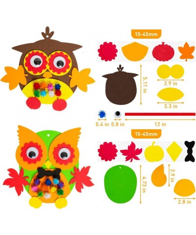 18 PCS Thanksgiving Craft DIY Owl Wreath Turkey Craft Kit Assorted Foam Fall Crafts with Fall Leaves Pumpkin Bows Wiggle Eyes...