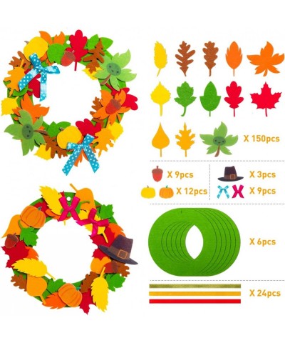 18 PCS Thanksgiving Craft DIY Owl Wreath Turkey Craft Kit Assorted Foam Fall Crafts with Fall Leaves Pumpkin Bows Wiggle Eyes...