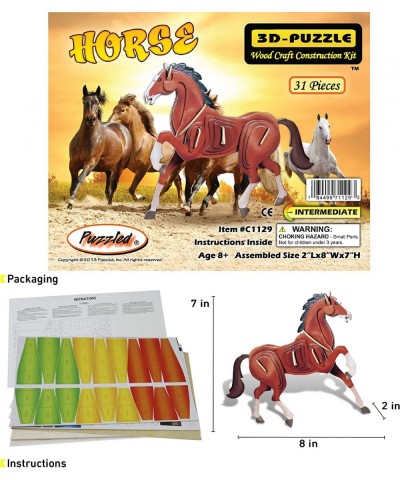 3D Puzzle Colorful Horse Wood Craft Construction Kit Fun Unique and Educational DIY Wooden Animal Toy Assemble Model Pre-Colo...